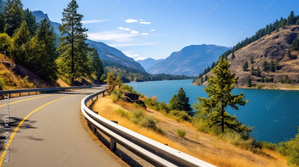Mountains lake highway with beautiful views Mountains lake highway with beautiful views