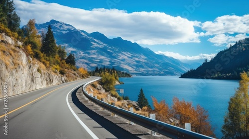 Mountains lake highway with beautiful views