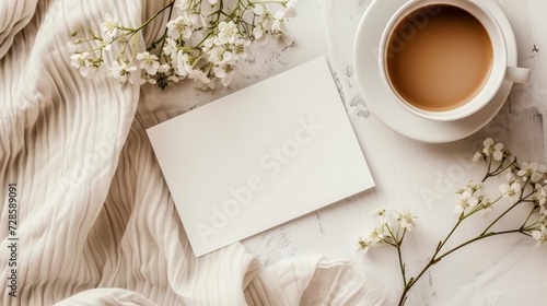 A Cup of Coffee Next to a Notepad and Flowers