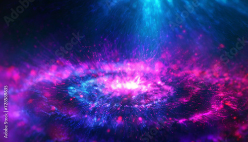 Purple and pink futuristic galaxy space particles in bright round energy structure.Abstract colorful lights background animation energy ray of power electric magnetic.Copy space.