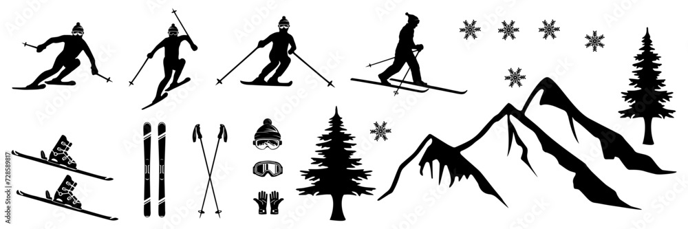 Fototapeta premium skiing and snowboarding silhouettes