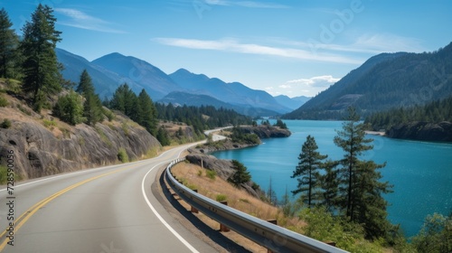 Mountains lake highway with beautiful views