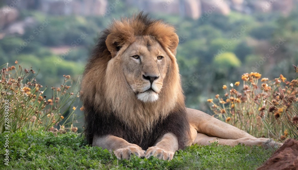 angolan lion lying in the grass one of the largest species of african lion angolan lion lying in the grass one of the largest species of african lion