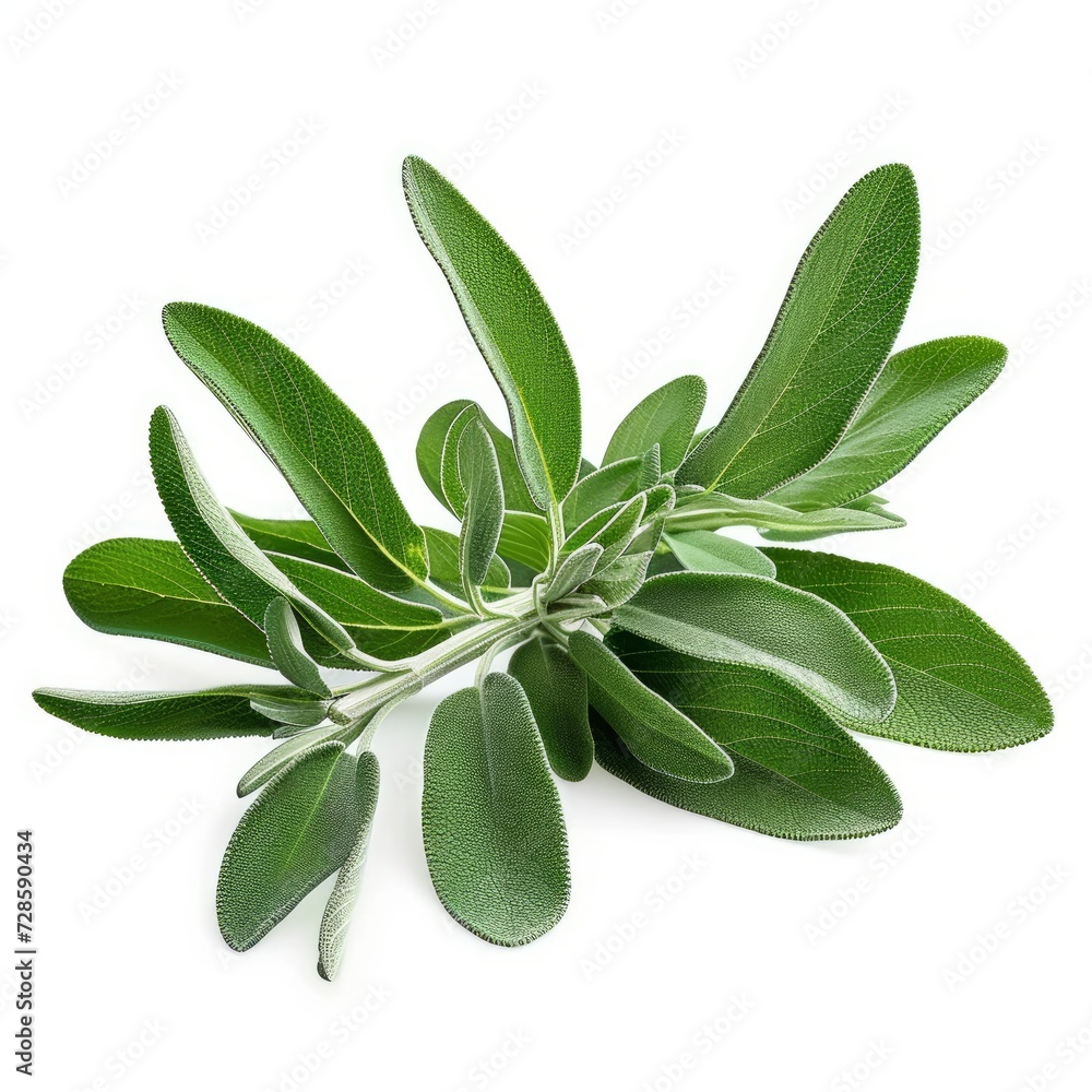 Fresh sage herb isolated on white background with clipping path. Full Depth of field. Focus stacking. Generative AI
