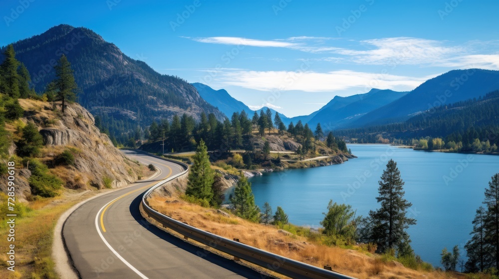 Mountains lake highway with beautiful views