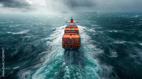 Aerial view large container ship in the sea. 