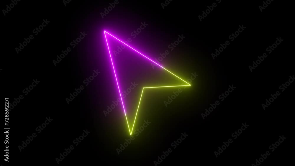 Neon arrow sign animation. Glowing location icon animated.