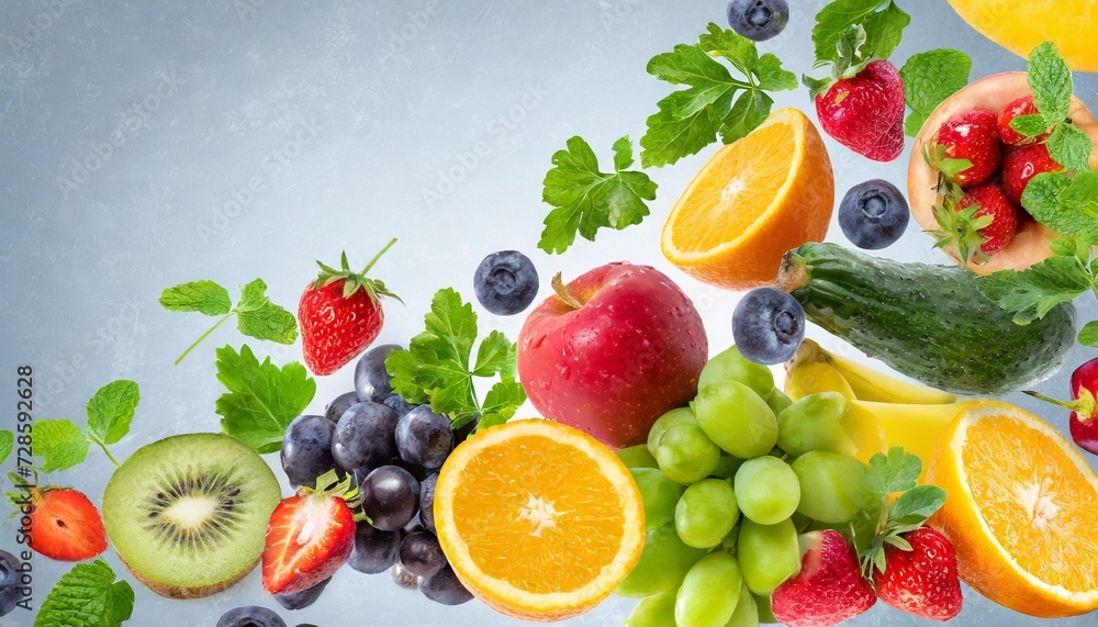 frame of various flying or falling summer fruits berries and vegetables on transparent background healthy food detox and dieting concept frame of various flying or falling summer fruits berries and vegetables on transparent background healthy food detox and dieting concept