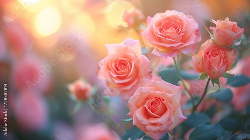 A soft-focus background with blurred roses  portraying the timeless beauty of love