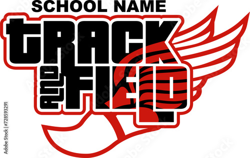 track and field team design with winged foot for school, college or league sports