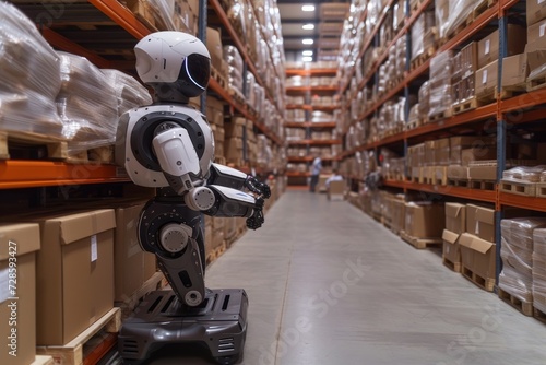 A robot aiding a warehouse worker in efficient inventory management, streamlining logistics