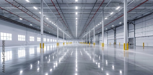 Fortified Warehouse  Expansive Storage Area Drenched in Bright Light  Meticulously Crafted for Security