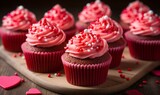 Cupcakes with pink frosting on wooden background, closeup