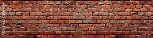 Old red brick wall background, wide panorama of masonry, Generative AI