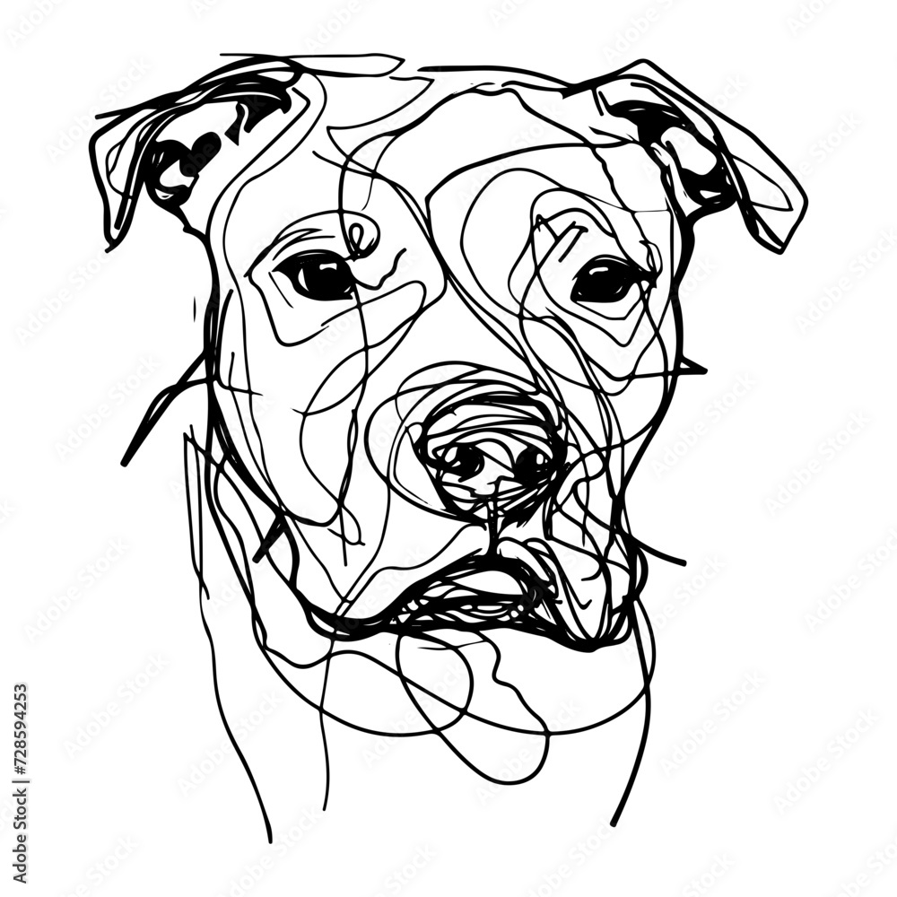 Messy line drawing of a American pit bull dog's face Messy line drawing of a American pit bull dog's face