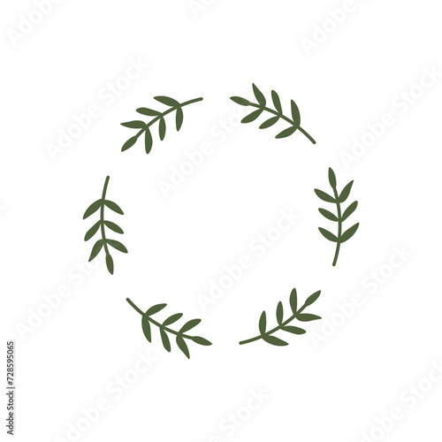 A frame of branches with leaves in the shape of a circle