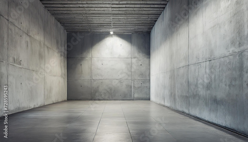 Empty wall. Rough concrete wall and floor with lights   empty space for your design.