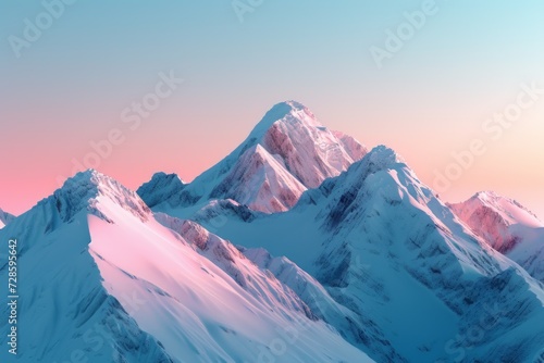 Majestic Mountain Range Covered in Snow at Sunset