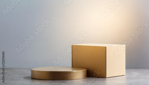 empty podium or pedestal display on white background with box stand concept blank product shelf standing backdrop