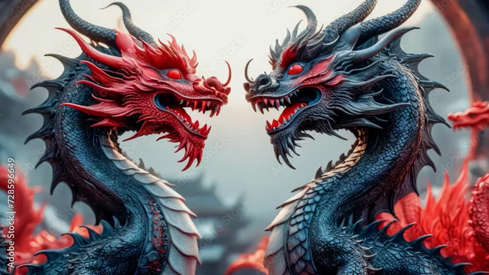 custom made wallpaper toronto digitalDragons Yin and Yang, warriors of opposites. Two fantastic Chinese dragons. cyclic video