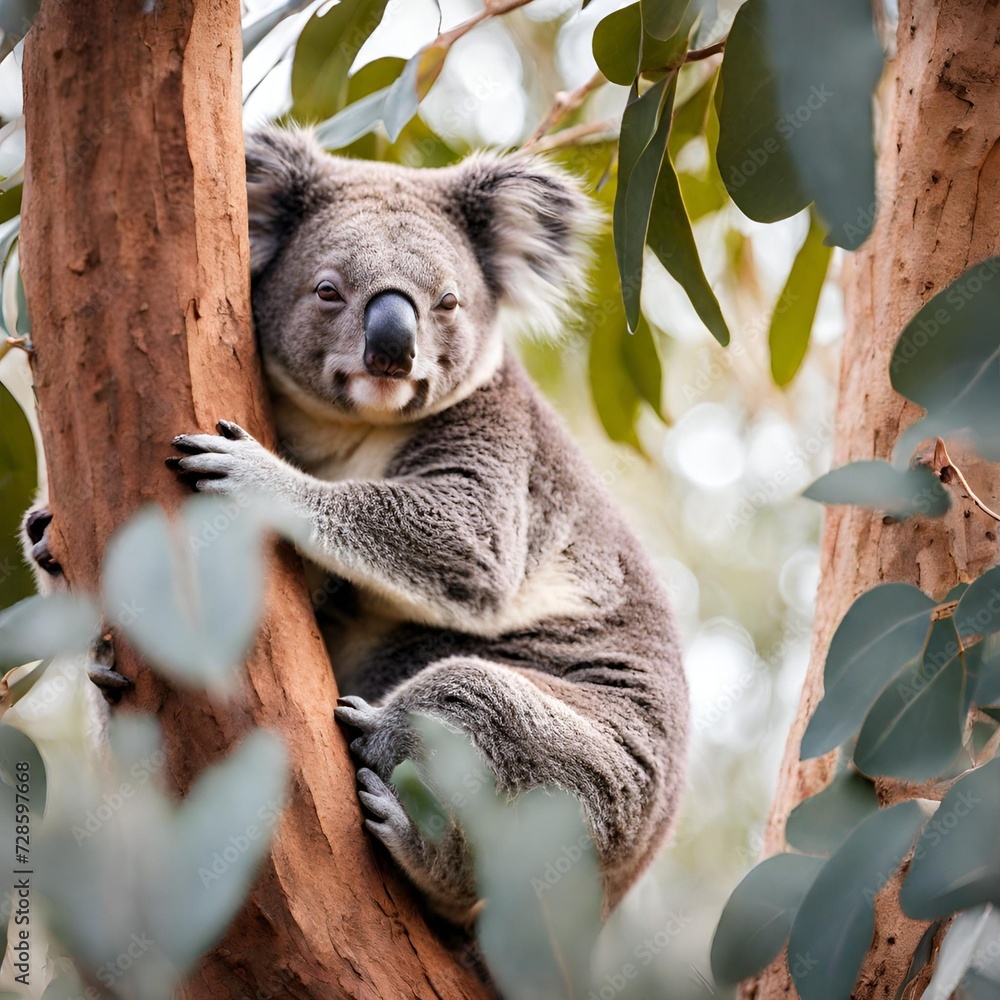 Obraz premium Serene koala peacefully nestled in a eucalyptus tree