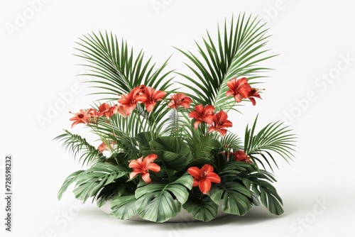 Potted Plant With Red Flowers and Green Leaves