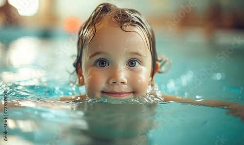happy child swimming in the pool  early swimming