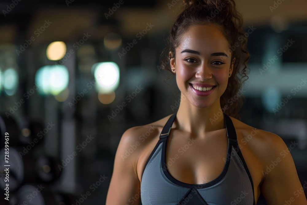 Smiling Woman in Sports Bra Top at the Gym