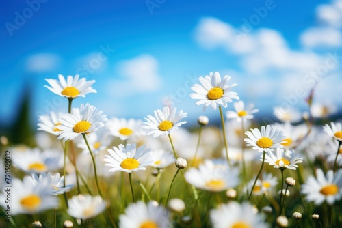 beautiful spring background with field of daisies against a bright blue sky   © Jam