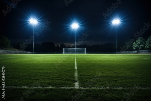 football field illuminated by floodlights in anticipation of a match