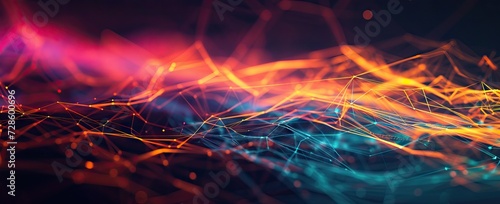 glowing abstract digital wave particles. Futuristic illustration. on dark background. AI generated illustration