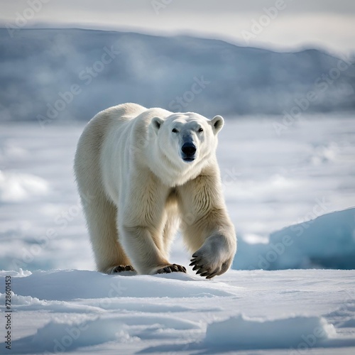 Powerful polar bear traversing icy Arctic landscapes