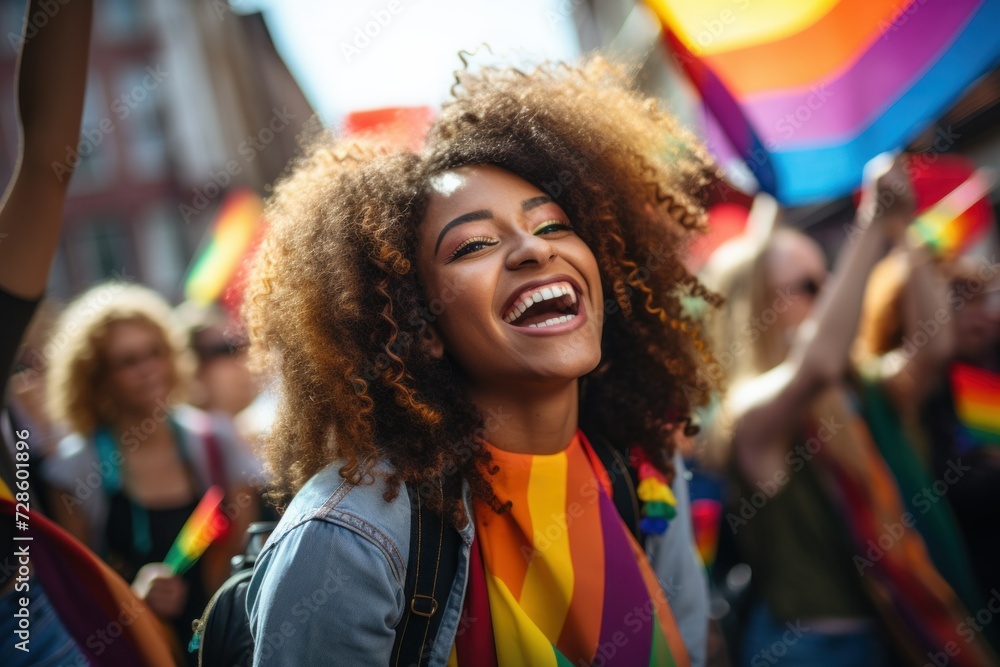 Beautiful African American girl at a pride parade in support of LGBT Beautiful African American girl at a pride parade in support of LGBT
