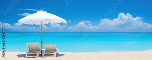 panoramic coastal paradise with white beach, sea waves, palm trees