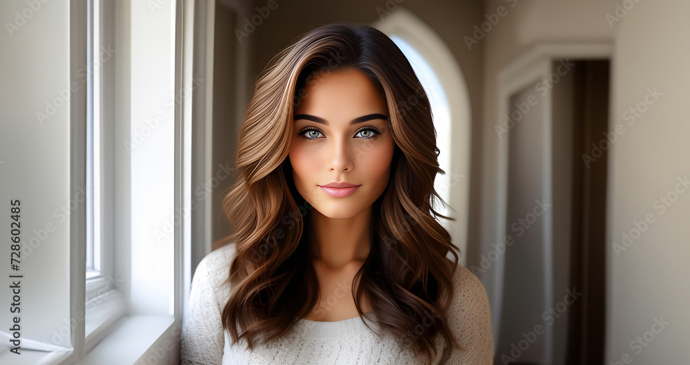 Beautiful girl face. Beautiful brunette woman, portrait closeup. Face of young woman with wavy hair. Beauty face. Model girl with curly hairstyle. Woman face. Beautiful girl face. Beautiful brunette woman, portrait closeup. Face of young woman with wavy hair. Beauty face. Model girl with curly hairstyle. Woman face.
