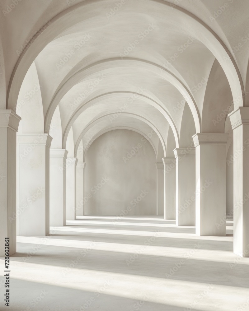 An Empty Hallway With Arches and Columns