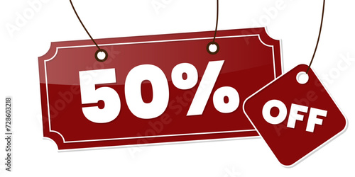 50 percent discount offer tag. 3d vector