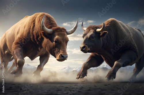 Majestic Bison Facing Off in Powerful Encounter