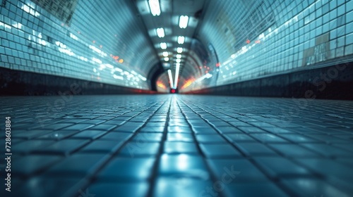 An abstract shot of subway tunnel tiles, embodying the urban transit experience