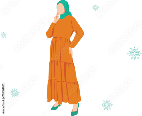 women abaya fashion green and orange combination