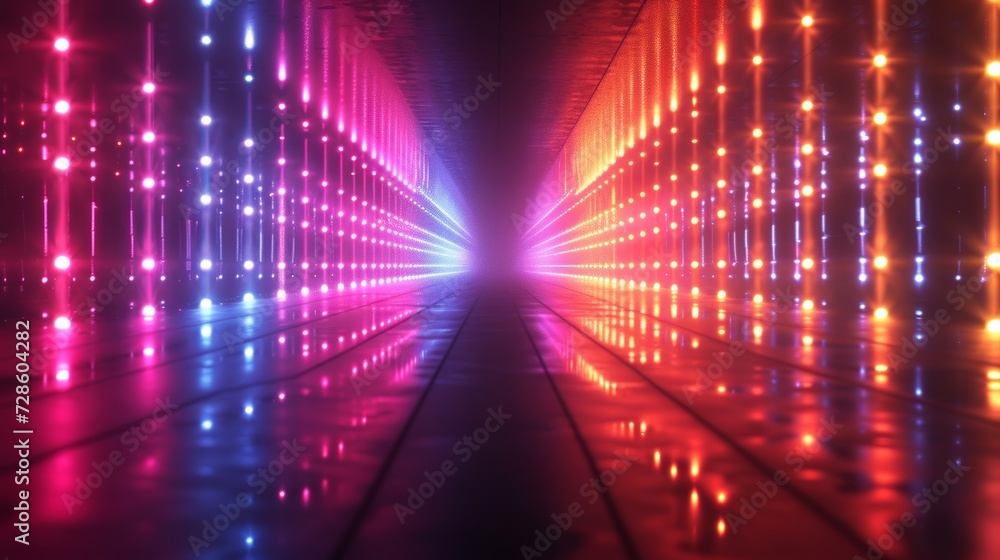 A symmetrical arrangement of LED lights, creating an otherworldly digital forest A symmetrical arrangement of LED lights, creating an otherworldly digital forest