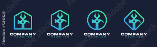 Home renovation logo or construction logo with tools and hardware icon template set