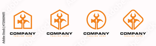 Home renovation logo or construction logo with tools and hardware icon template set