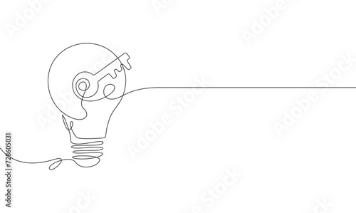 light bulb with vintage key in one single line drawing. simple creative innovation concept. vector eps 10