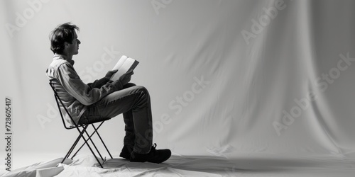 Man Sitting in Chair Reading a Book