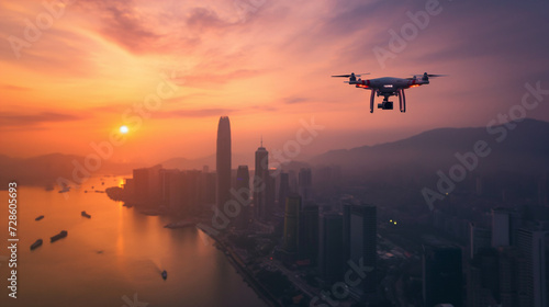 Drohnengesetzgebung in Europa Weiterbildung mit Drohnen und Personen im Unterricht Drohnenflug in einer Stadt Generative AI photo
