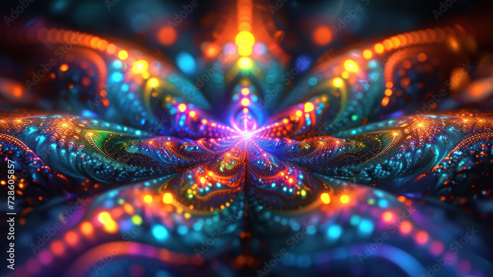 Psychedelic kaleidoscopic fractal glowing with neon lights Psychedelic kaleidoscopic fractal glowing with neon lights