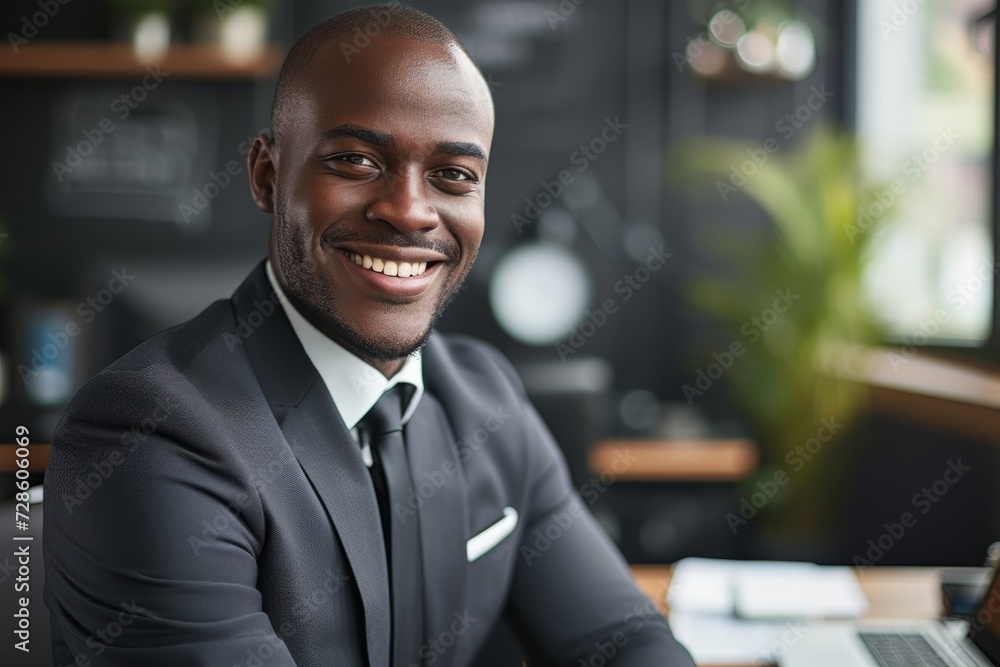 Businessman Sitting at a Desk in a Suit and Tie
