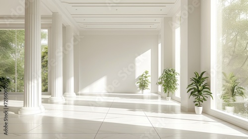 A Spacious Room With Columns and Plants © Yana