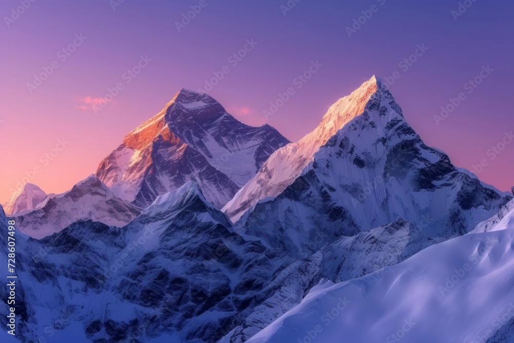 Snow Covered Mountain With Purple Sky in Background